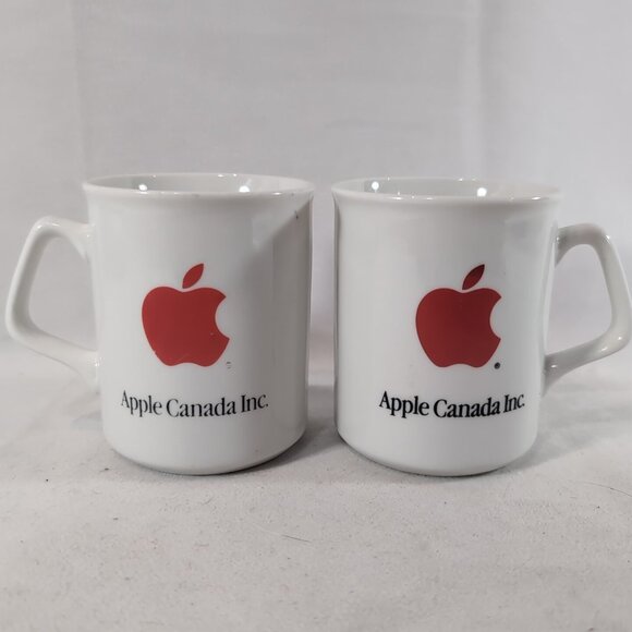2 Set Apple Canada Inc. White Red Vintage Ceramic Mug Coffee Macintosh Computers - Picture 1 of 11